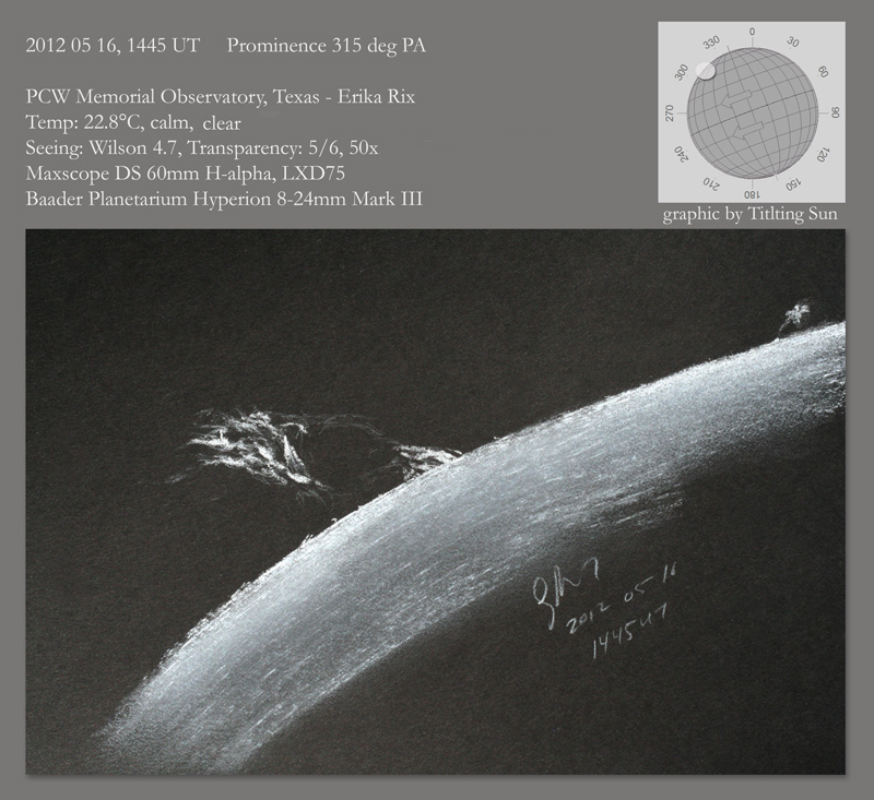 Solar Prominence - May 16, 2012, 1445 UT - 315° PA