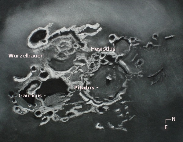 Lunar crater Pitatus and environs (labeled) - September 17, 2014