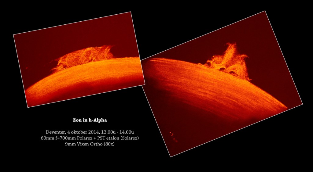 Two large solar prominences on the limb - October 4, 2014