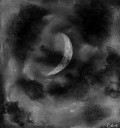 The six day old crescent Moon through the clouds - April 16, 2013