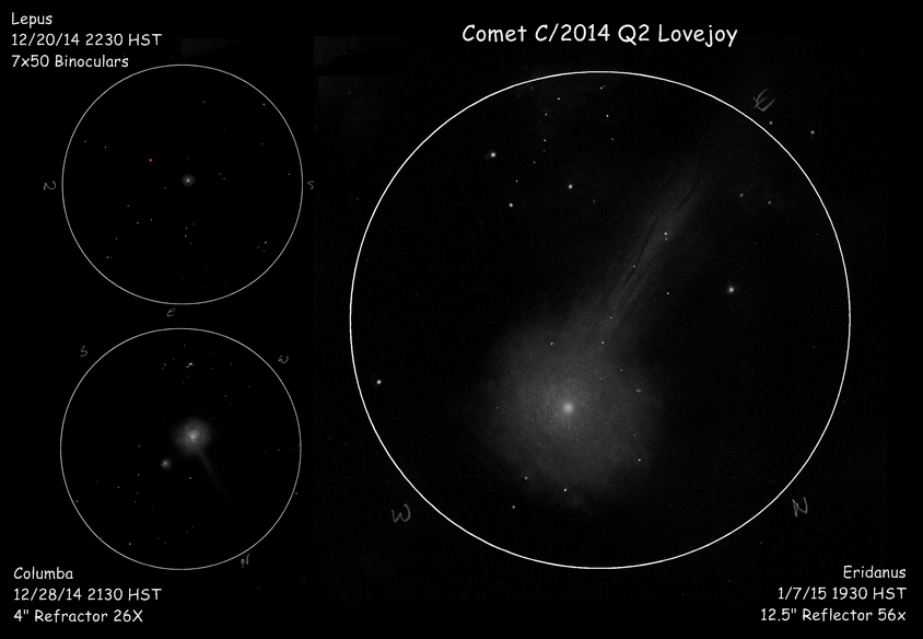 Comet C/2014 Q2 Lovejoy a montage of several days sketching from December 20, 2014 to January 7, 2015